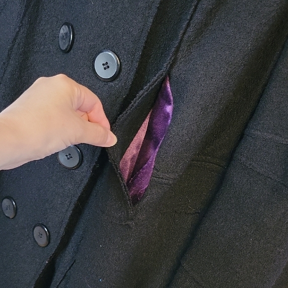 Laura Plus Elegant Black Double-Breasted Pea Coat 50% Wool - Picture 5 of 15